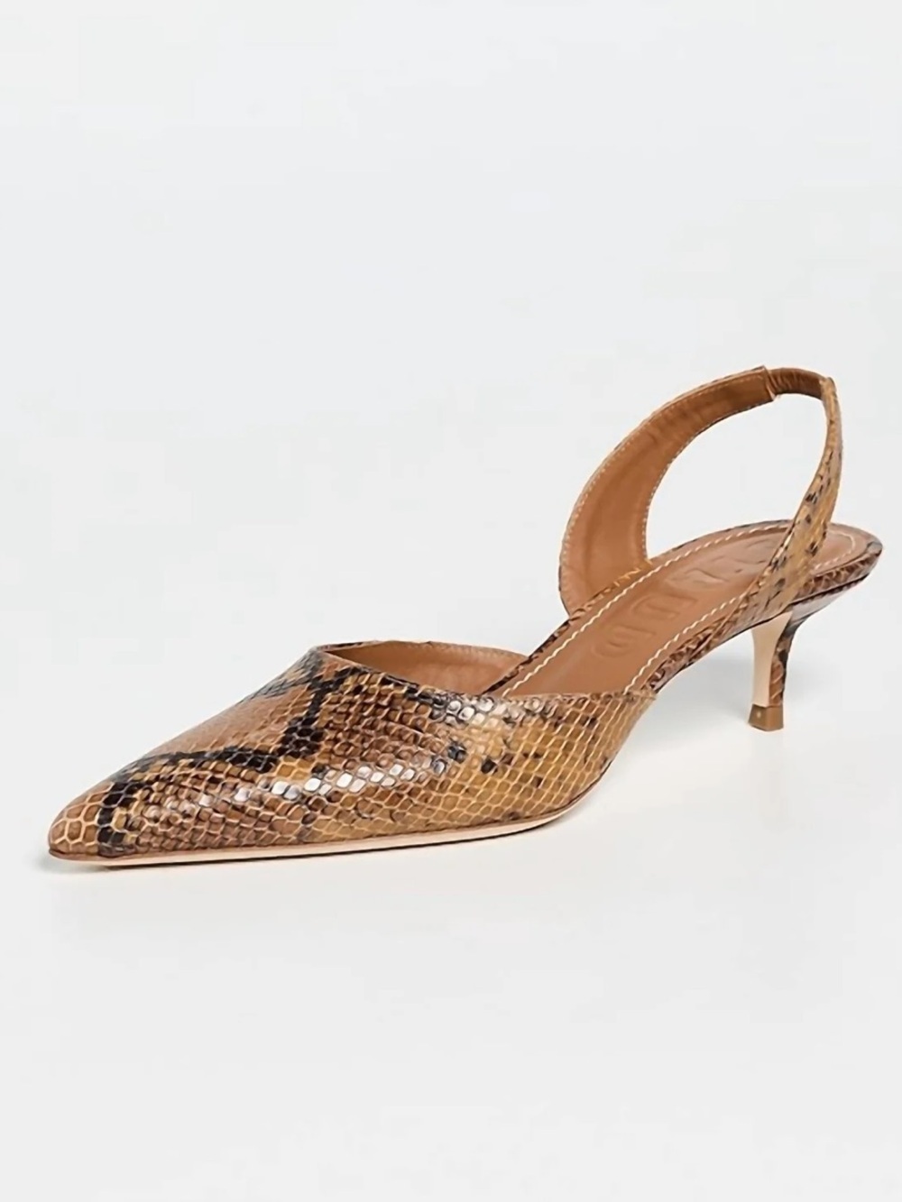 Staud Pointed Slingback Kitten Heel in Brown Snake Print  Sebastian size 38